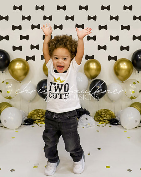 Avezano Black & Gold Bow Tie Balloon Photography Backdrop Designed By Christy Faulkner-AVEZANO